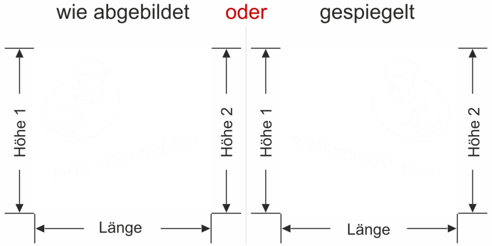 Sichtschutzfolie Küche - Milchglasfolie Sichtschutz Wunschtext - Ansicht Ausrichtung mit Farbauswahl Vorschlag 2