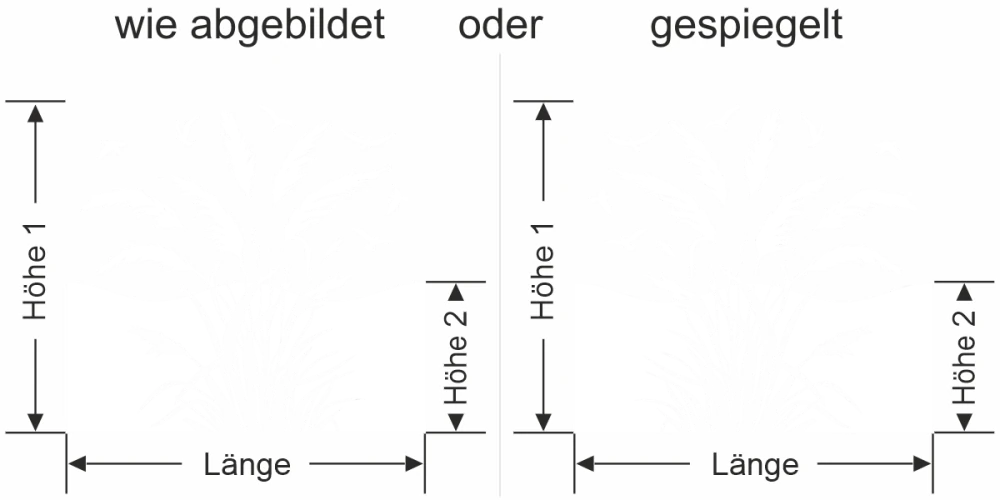 Sichtschutzfolie Pampasgras mit Vogelschwarm - Ansicht Ausrichtung mit Farbauswahl und Anleitung zur Größenberechnung - Vorschlag 1