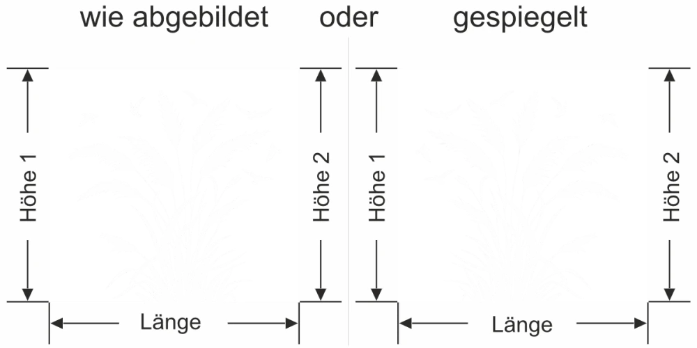 Sichtschutzfolie Pampasgras mit Vogelschwarm - Ansicht Ausrichtung mit Farbauswahl und Anleitung zur Größenberechnung - Vorschlag 2