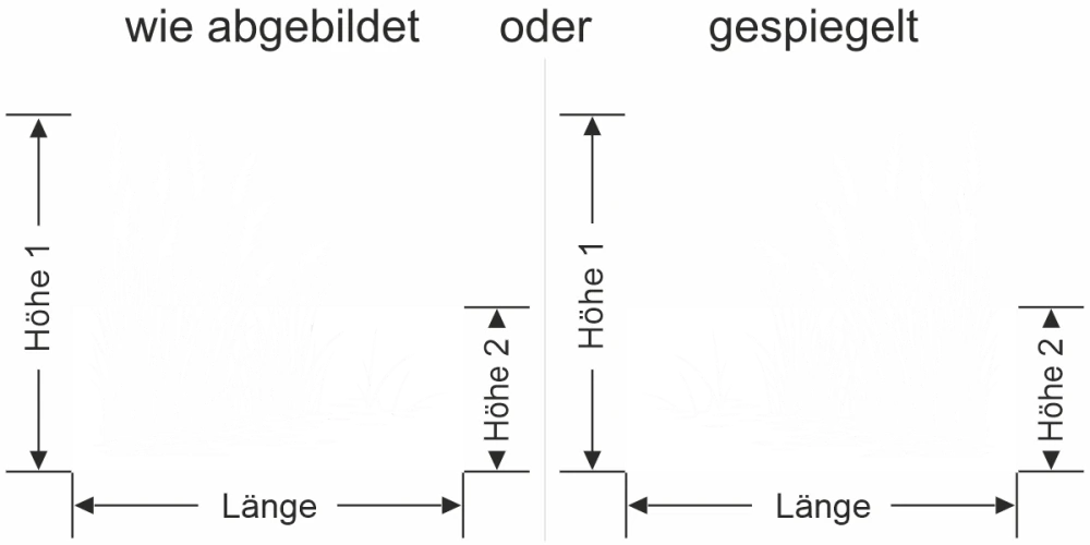 Sichtschutzfolie Ufergräser im Wind - Ansicht Ausrichtung mit Farbauswahl und Anleitung zur Größenberechnung - Vorschlag 1 Sichtschutzfolie Ufergräser im Wind - Ansicht Ausrichtung mit Farbauswahl und Anleitung zur Größenberechnung - Vorschlag 1