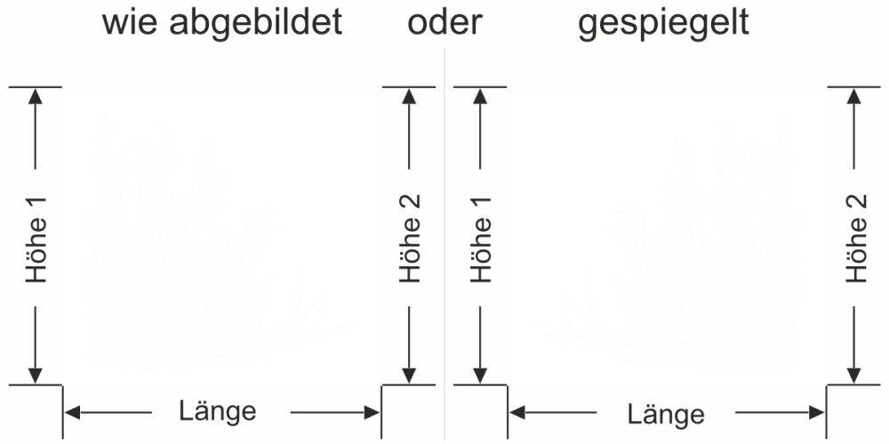 Sichtschutzfolie Ufergräser im Wind - Ansicht Ausrichtung mit Farbauswahl und Anleitung zur Größenberechnung - Vorschlag 2 Sichtschutzfolie Ufergräser im Wind - Ansicht Ausrichtung mit Farbauswahl und Anleitung zur Größenberechnung - Vorschlag 2