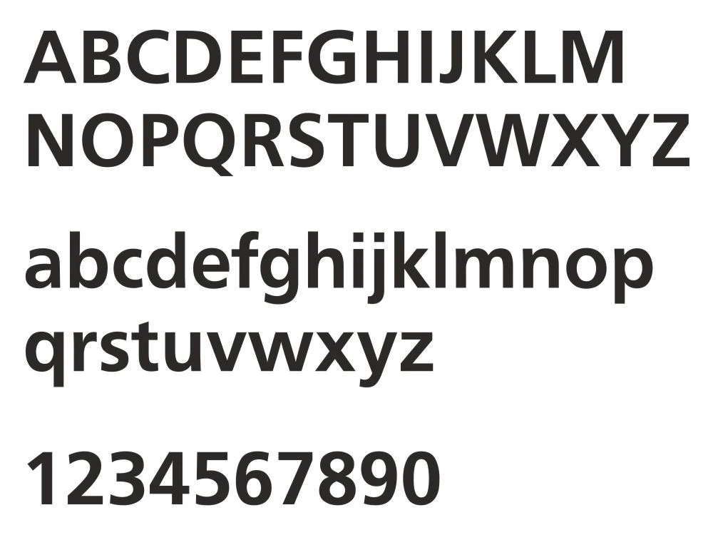 Fensterfolie in satinierter Optik für Friseure mit eigenem Text - Ansicht Alphabet 1.Zeile