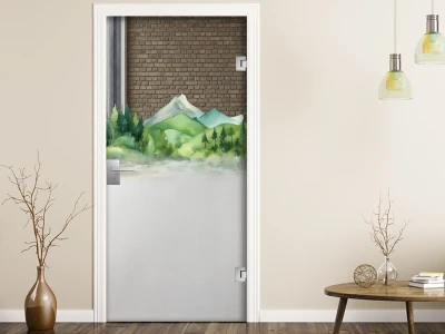 Fensterfolie Aquarelle Berglandschaft auf Glastür
