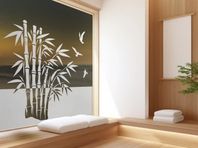 Fensterfolie Bambus und Vögel