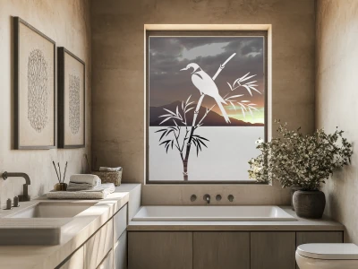 Fensterfolie Bambushalm mit Vogel