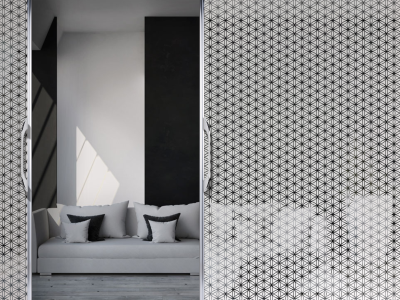 Sichtschutzfolie in Musselinglas Optik mit Lebensblume in 5 cm