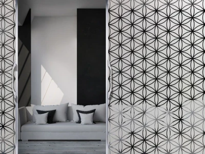 Sichtschutzfolie in Musselinglas Optik mit Lebensblume in 10 cm