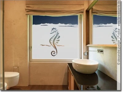 Mobile Preview: Fensterfolie Badezimmer Seepferdchen