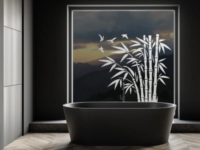 Glastattoo Bambus und Vögel