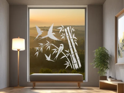 Glastattoo Bambusstab mit Vögeln