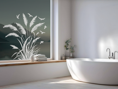 Glastattoo Pampasgras mit Vogelschwarm