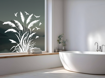 Glastattoo Pampasgras mit Vogelschwarm - Ansicht Farbauswahl