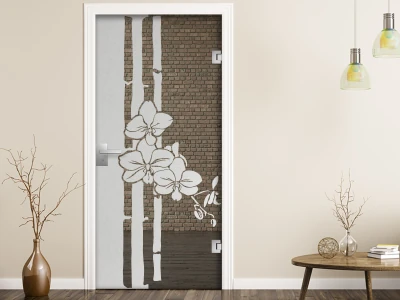 Glastür Sichtschutzfolie Bambus mit Orchidee