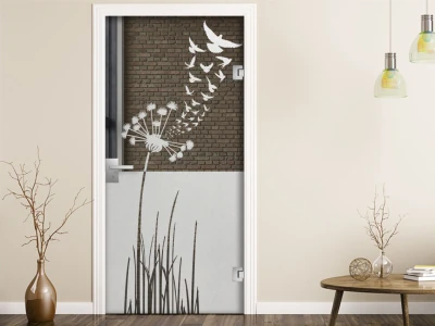 Glastür Sichtschutzfolie Pusteblume mit Vogelschwarm
