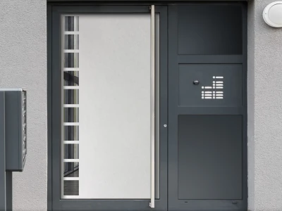 Glastür Sichtschutzfolie Vierecke auf Haustür