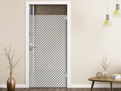 Milchglasfolie Diagonalstreifen 3/1 auf Zimmertür