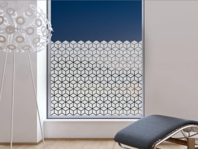Milchglasfolie Geometrische Würfel auf Fenster