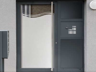 Milchglasfolie Welle mit Punkten auf Eingangstür