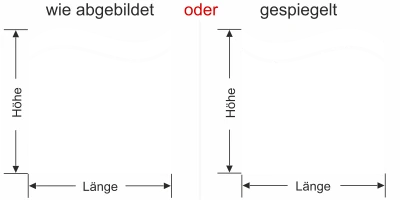 Milchglasfolie Welle mit Streifen - Ansicht Farbauswahl, Ausrichtung und Anleitung zur Größenberechnung