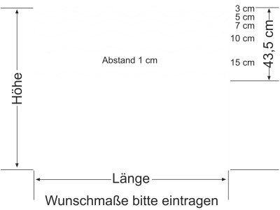 Milchglasfolie Wellen Verlauf 43,5/1 - Ansicht Farbauswahl und Anleitung zur Größenberechnung