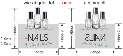Sichtschutzfolie Gewerbe Kosmetikstudio - Ansicht Ausrichtung mit Farbauswahl Vorschlag 1
